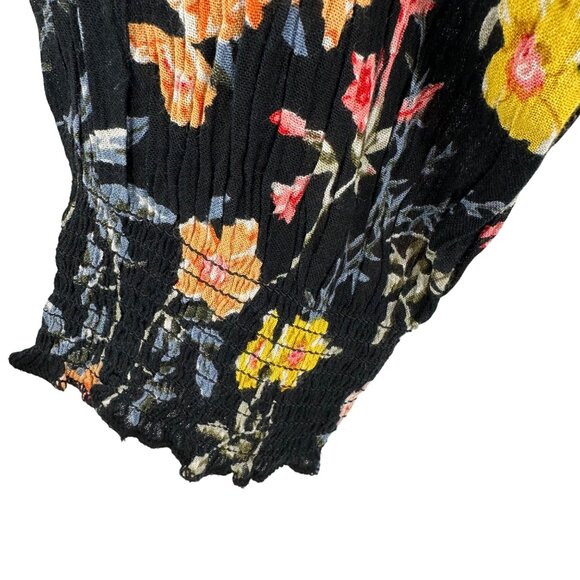 Patrons Of Peace Black Floral Open Front Cardigan Wrap With Long Sleeves Size M - Picture 5 of 8
